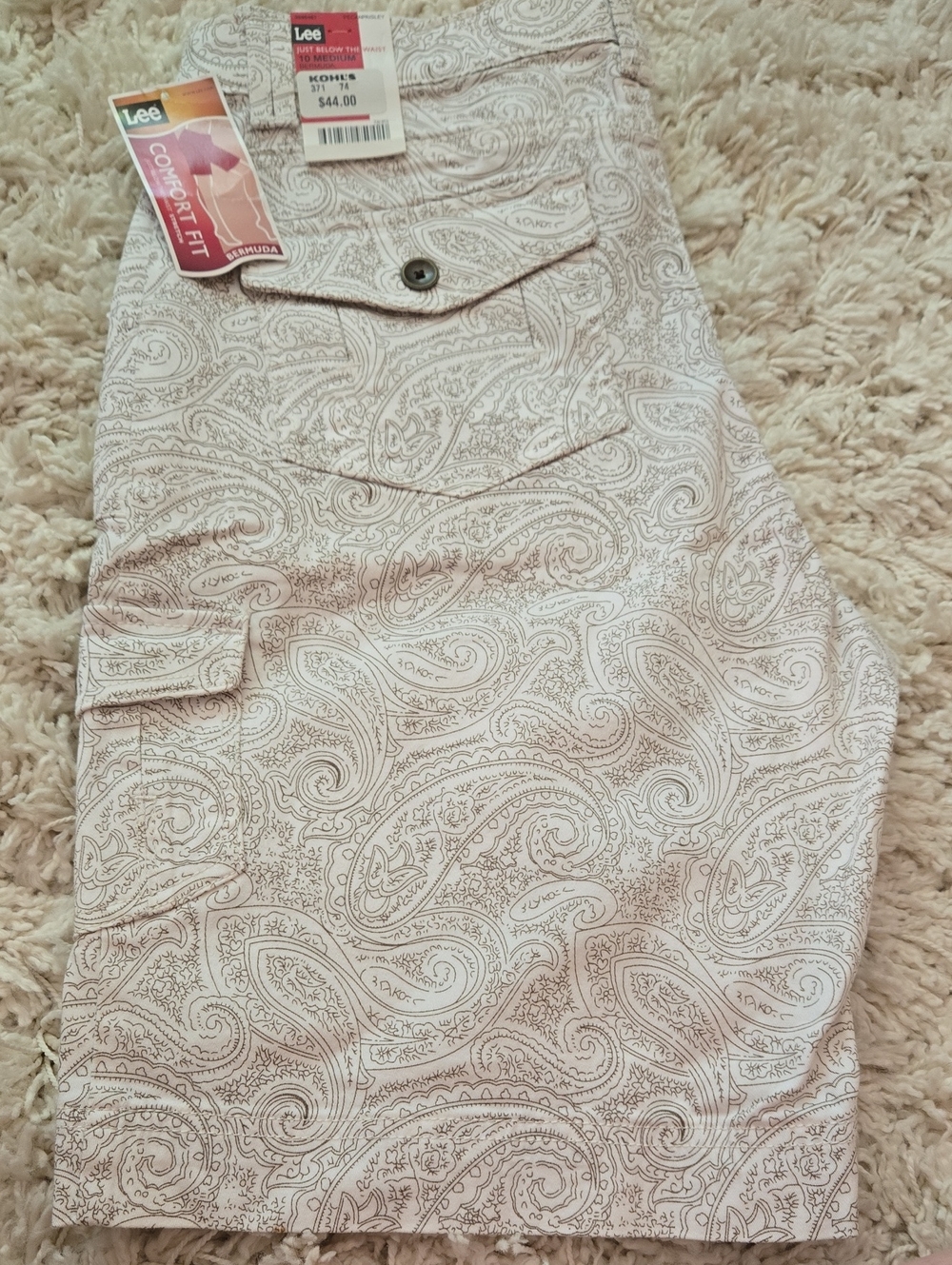 Lee Paisley Cargo Bermuda Shorts - Cream & Brown
